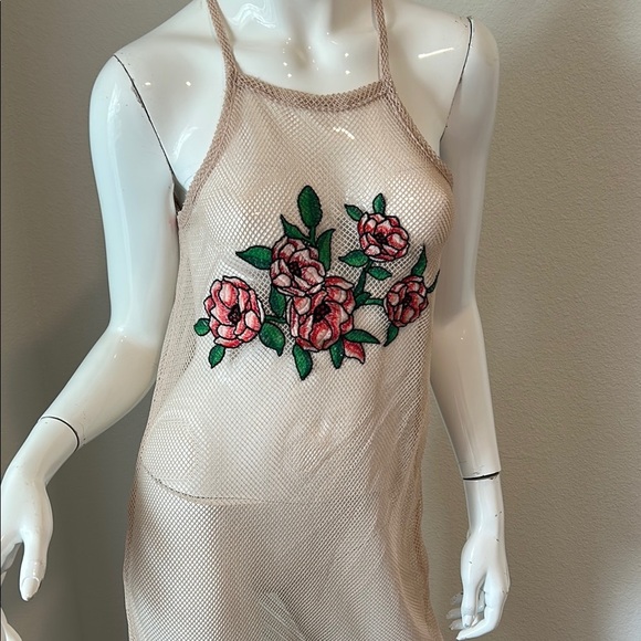 Zara Pink Floral Chemise in Cream Satin - Picture 2 of 5
